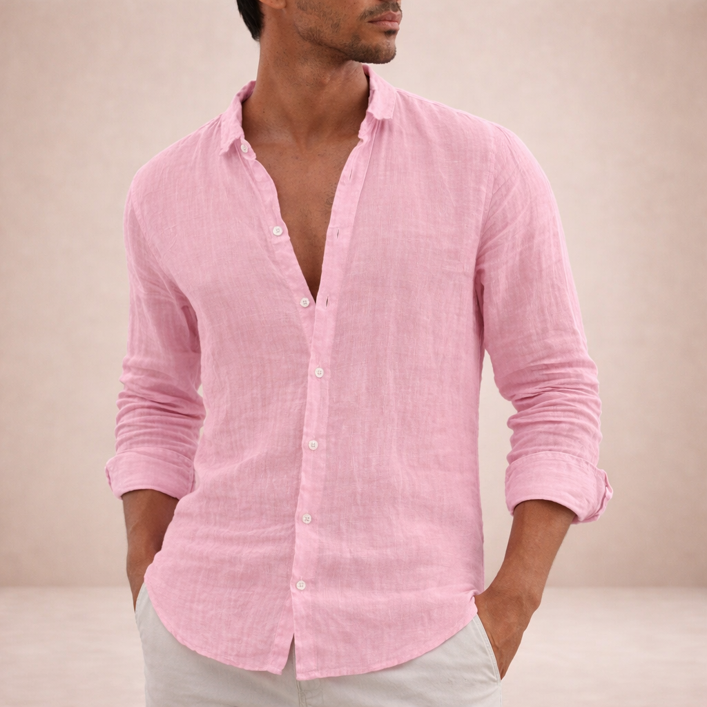 Men's Linen Shirt | Regular Fit | Breathable Fabric | Open Collar | Long Sleeves