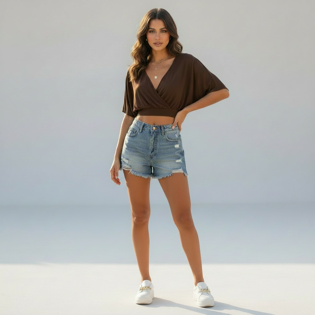 Liora | Cropped top met diepe V-hals & flowy mouwen