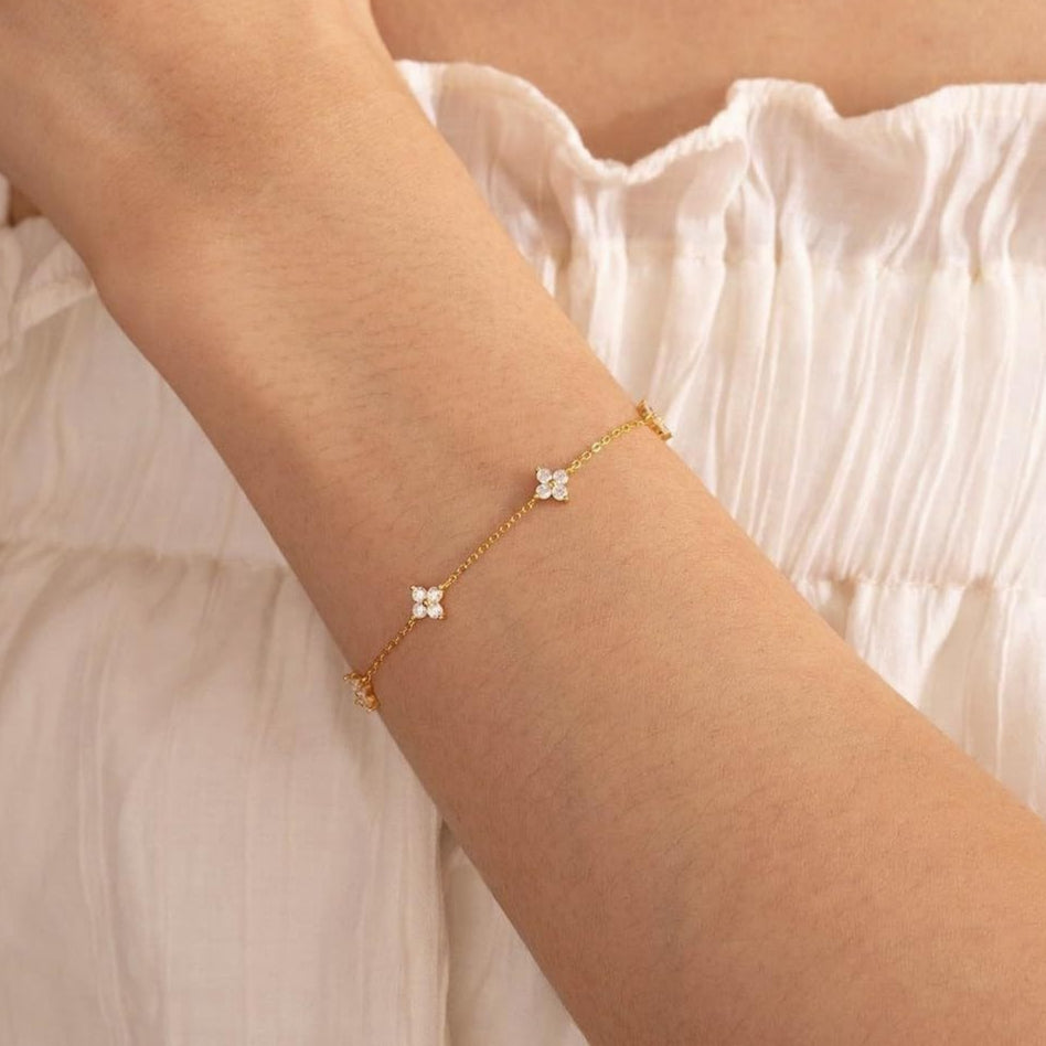 Elegant Crystal Bracelet for Women – Sterling Silver, 18K Plated, Adjustable